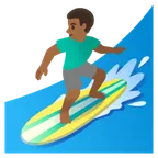 man surfing: medium-dark skin tone for Google platform