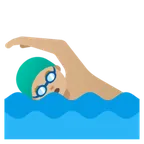 man swimming: medium-light skin tone untuk platform Google