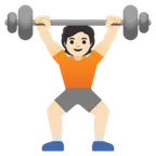 person lifting weights: light skin tone สำหรับแพลตฟอร์ม Google