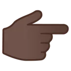Google dla platformy backhand index pointing right: dark skin tone