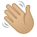 waving hand: medium-light skin tone สำหรับแพลตฟอร์ม Google