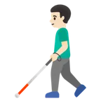 man with white cane: light skin tone สำหรับแพลตฟอร์ม Google