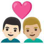 Google प्लेटफ़ॉर्म के लिए couple with heart: man, man, light skin tone, medium-light skin tone