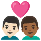 couple with heart: man, man, light skin tone, medium-dark skin tone para a plataforma Google