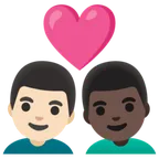 couple with heart: man, man, light skin tone, dark skin tone para a plataforma Google