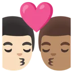kiss: man, man, light skin tone, medium skin tone for Google platform