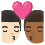 kiss: man, man, light skin tone, medium-dark skin tone for Google platform