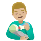 man feeding baby: medium-light skin tone untuk platform Google