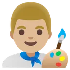 man artist: medium-light skin tone สำหรับแพลตฟอร์ม Google