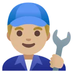 man mechanic: medium-light skin tone til Google platform