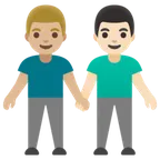 men holding hands: medium-light skin tone, light skin tone para a plataforma Google