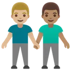 men holding hands: medium-light skin tone, medium skin tone per la piattaforma Google