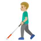 man with white cane: medium-light skin tone alustalla Google