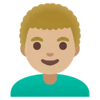 man: medium-light skin tone, curly hair สำหรับแพลตฟอร์ม Google