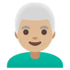 Google platformu için man: medium-light skin tone, white hair