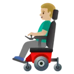 man in motorized wheelchair: medium-light skin tone untuk platform Google