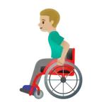 man in manual wheelchair: medium-light skin tone für Google Plattform