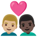 Google dla platformy couple with heart: man, man, medium-light skin tone, dark skin tone