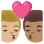 Google platformu için kiss: man, man, medium-light skin tone, medium skin tone