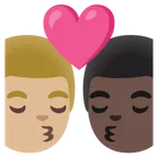 kiss: man, man, medium-light skin tone, dark skin tone for Google platform