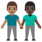 men holding hands: medium skin tone, dark skin tone per la piattaforma Google