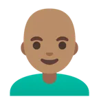 man: medium skin tone, bald för Google-plattform