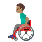 man in manual wheelchair: medium skin tone untuk platform Google