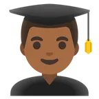 Google platformu için man student: medium-dark skin tone