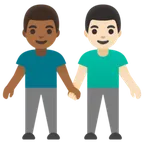 men holding hands: medium-dark skin tone, light skin tone para a plataforma Google