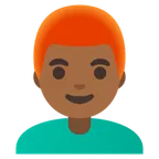 Google platformu için man: medium-dark skin tone, red hair