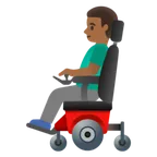 man in motorized wheelchair: medium-dark skin tone สำหรับแพลตฟอร์ม Google