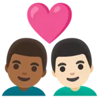couple with heart: man, man, medium-dark skin tone, light skin tone for Google platform