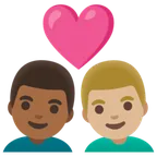 Google dla platformy couple with heart: man, man, medium-dark skin tone, medium-light skin tone
