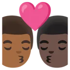 kiss: man, man, medium-dark skin tone, dark skin tone untuk platform Google