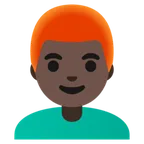 Google platformu için man: dark skin tone, red hair