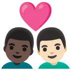 couple with heart: man, man, dark skin tone, light skin tone for Google platform