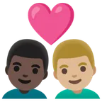 Google dla platformy couple with heart: man, man, dark skin tone, medium-light skin tone
