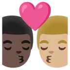 kiss: man, man, dark skin tone, medium-light skin tone for Google platform