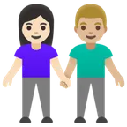 Google dla platformy woman and man holding hands: light skin tone, medium-light skin tone