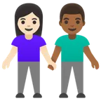 woman and man holding hands: light skin tone, medium-dark skin tone para a plataforma Google