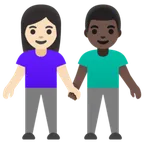 woman and man holding hands: light skin tone, dark skin tone para a plataforma Google