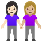 women holding hands: light skin tone, medium-light skin tone für Google Plattform