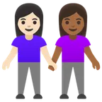 women holding hands: light skin tone, medium-dark skin tone für Google Plattform
