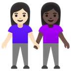 women holding hands: light skin tone, dark skin tone für Google Plattform