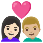 couple with heart: woman, man, light skin tone, medium-light skin tone for Google platform
