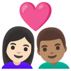 couple with heart: woman, man, light skin tone, medium skin tone สำหรับแพลตฟอร์ม Google