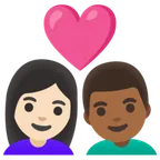 couple with heart: woman, man, light skin tone, medium-dark skin tone for Google platform
