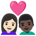 couple with heart: woman, man, light skin tone, dark skin tone for Google platform