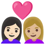 Google 플랫폼을 위한 couple with heart: woman, woman, light skin tone, medium-light skin tone