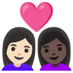 Google 플랫폼을 위한 couple with heart: woman, woman, light skin tone, dark skin tone